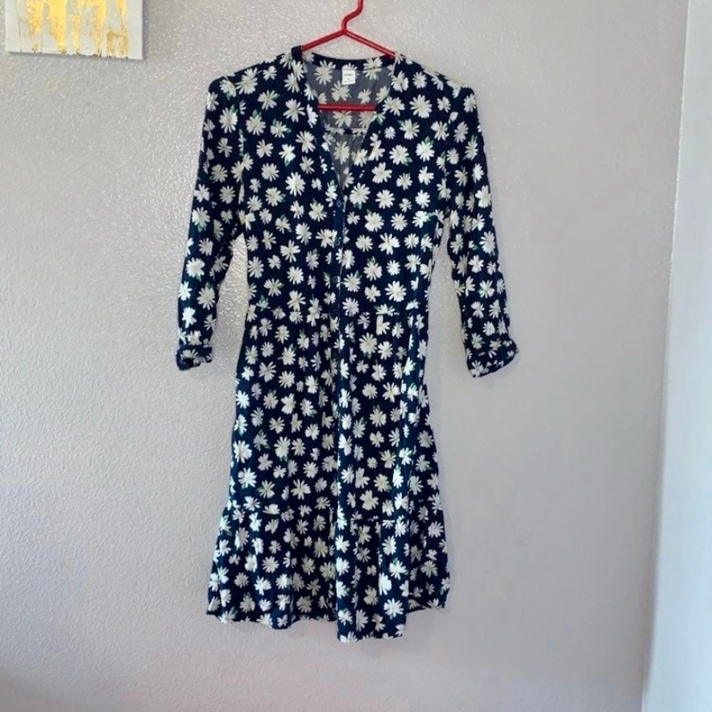 Old Navy Blue floral white flowers long sleeve midi dress